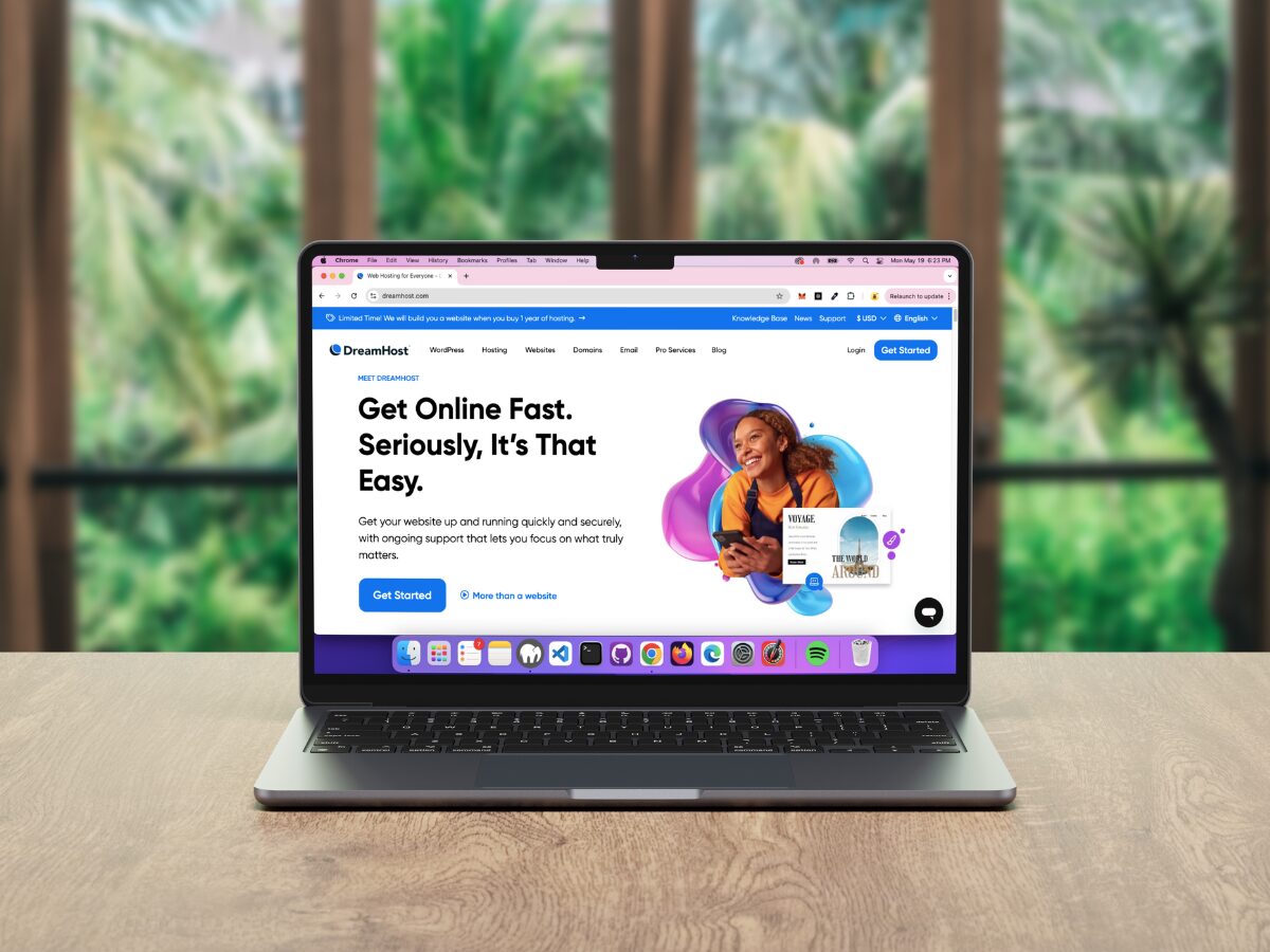 DreamHost homepage shown on laptop