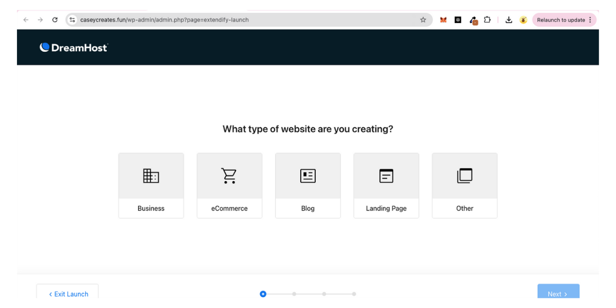 Shows first page of DreamHost's AI setup