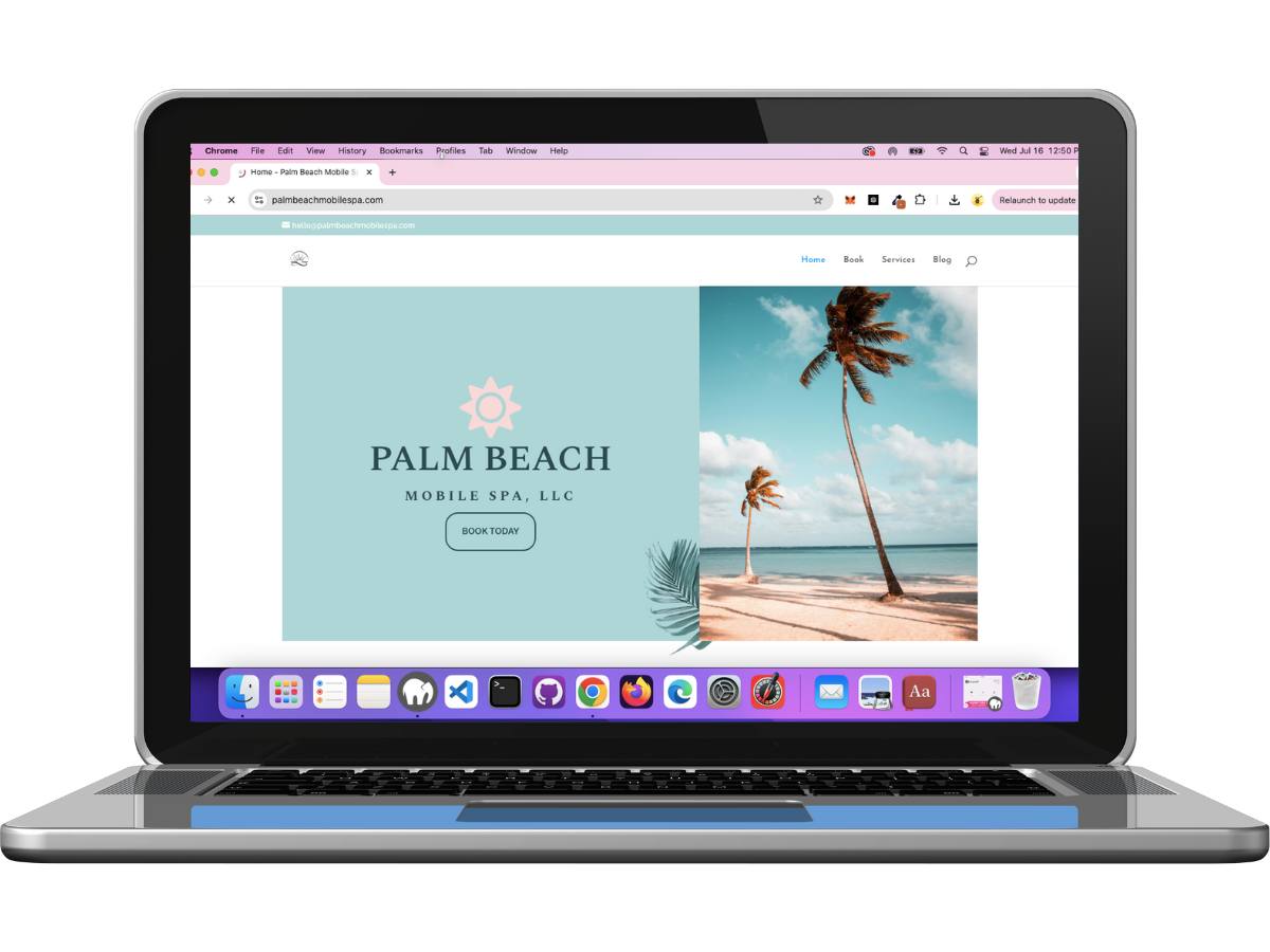 Mobile spa website mockup on laptop computer