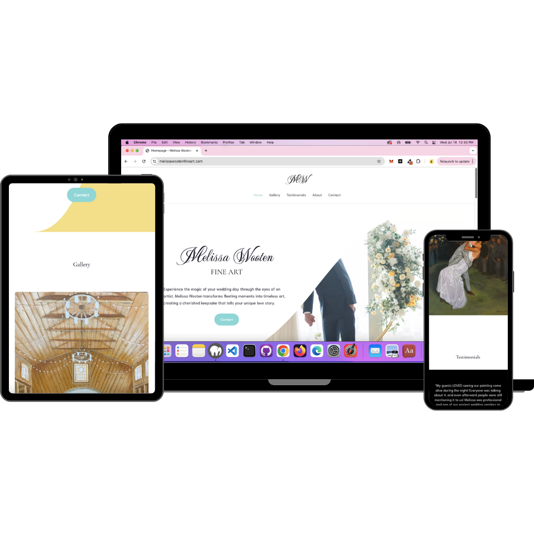 Mockups of responsive website on laptop, tablet, and phone
