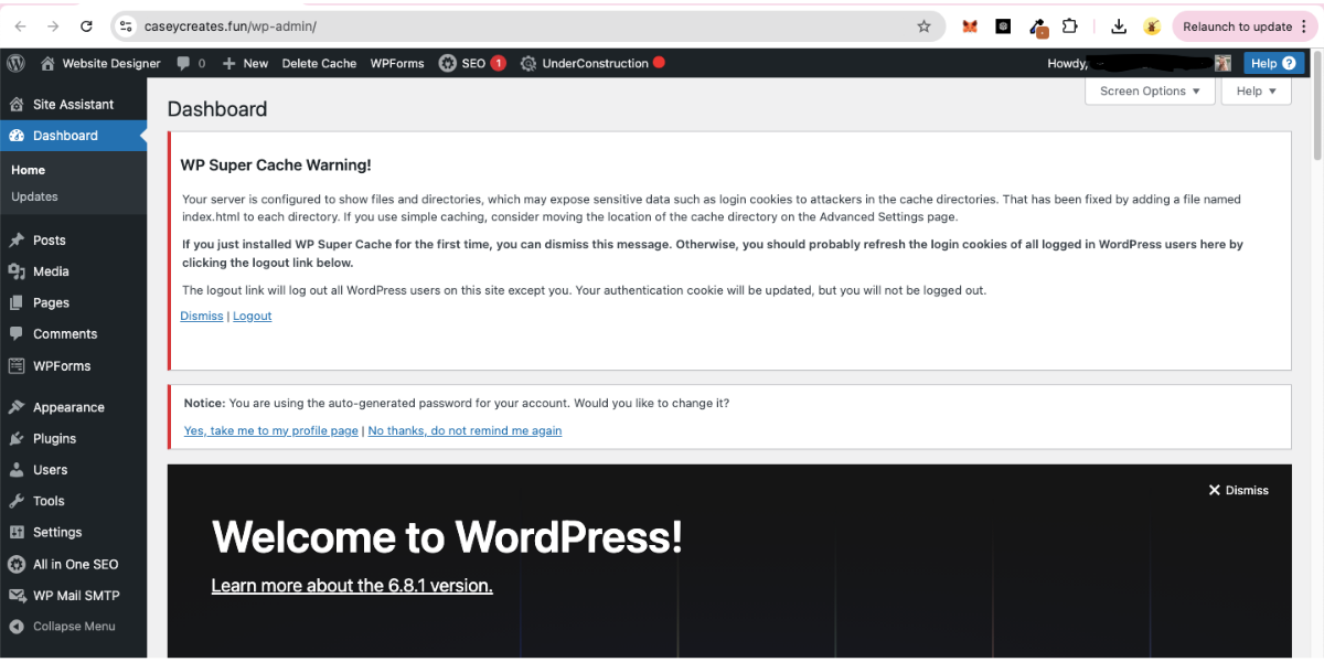 Screenshot of WordPress dashboard