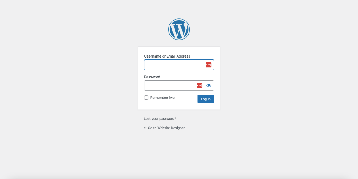 Screenshot of WordPress login screen