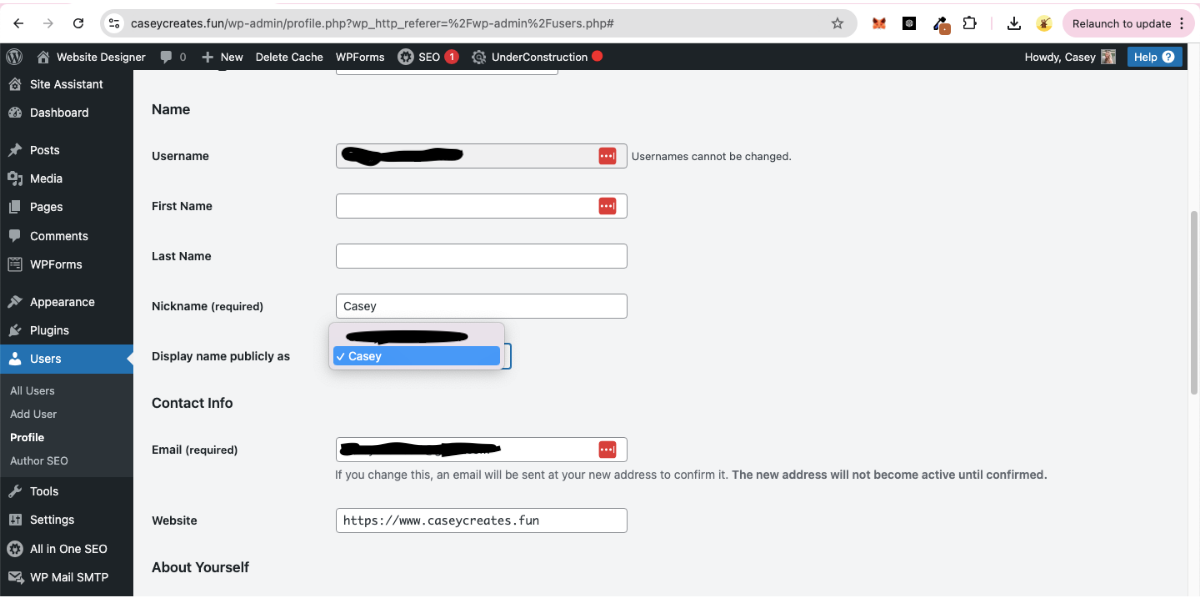 Screenshot showing where to change display name